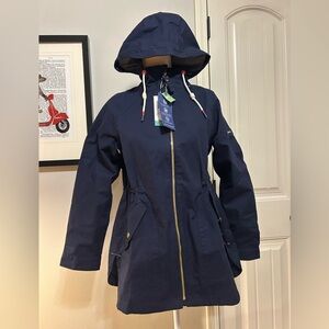 NWT Joules Women's Navy Hooded Rain Coat Jacket Sz 6 Fully Lined Waterproof
